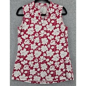 Vermont Country Store Women's Sleeveless Top M Pink Popover Tunic Floral Bright